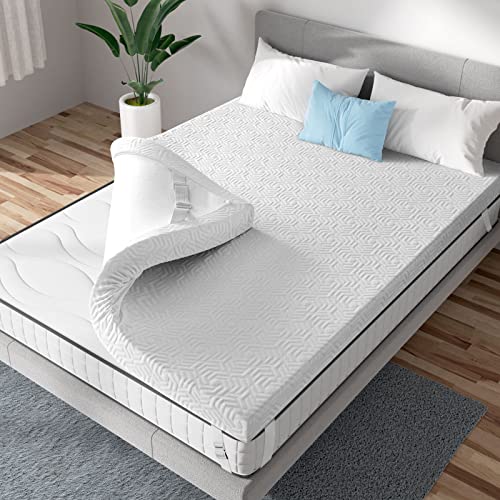 UniPon 4 Inch Gel Memory Foam Mattress Topper Queen, Medium Firm Mattress Topper, High Density Foam Bed Topper for Pressure Relief, Removable & Washable Cover, CertiPUR-US Certified