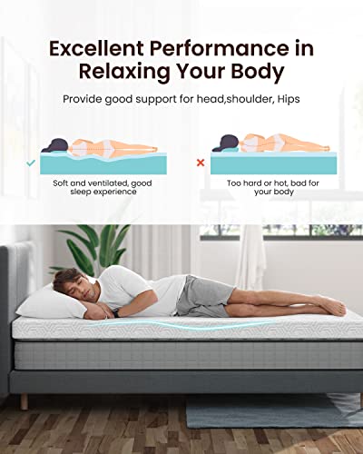 UniPon 4 Inch Gel Memory Foam Mattress Topper Queen, Medium Firm Mattress Topper, High Density Foam Bed Topper for Pressure Relief, Removable & Washable Cover, CertiPUR-US Certified