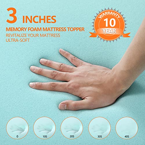 3 Inch King Size Gel Memory Foam Mattress Topper, Cooling Mattress Pad Cover for Back Pain, Bed Topper with Removable Bamboo Cover，Soft & Breathable