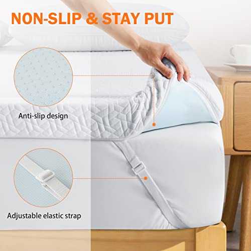 3 Inch King Size Gel Memory Foam Mattress Topper, Cooling Mattress Pad Cover for Back Pain, Bed Topper with Removable Bamboo Cover，Soft & Breathable