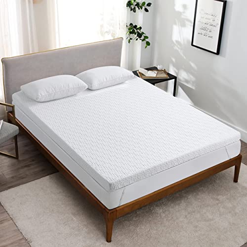 3 Inch King Size Gel Memory Foam Mattress Topper, Cooling Mattress Pad Cover for Back Pain, Bed Topper with Removable Bamboo Cover，Soft & Breathable