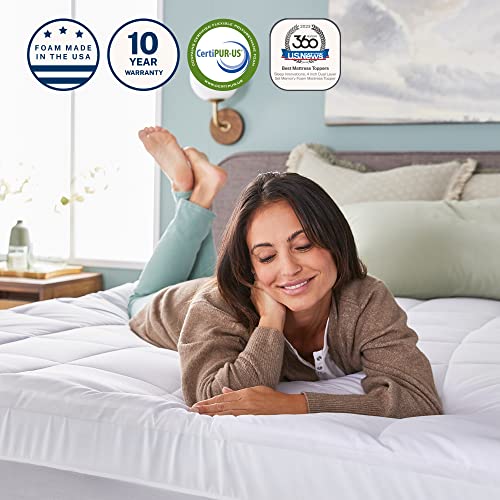 Sleep Innovations Dual Layer 4 Inch Memory Foam Mattress Topper, Queen Size, Ultra Soft Support, 3 Inch Cooling Gel Memory Foam Plus 1 Inch Fluffy Pillow Top Cover