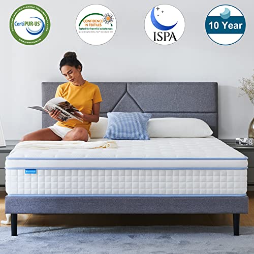 IYEE NATURE Queen Mattresses, 14 Inch Queen Size Hybrid Mattress Individual Pocket Springs with Foam,Queen Bed in a Box with Breathable and Pressure Relief,Medium Soft,Bule
