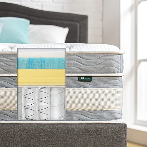 ZINUS 14 Inch Green Tea Cooling Gel Memory Foam Hybrid Mattress / Pocket Innersprings for Motion Isolation / Edge Support, Queen, White