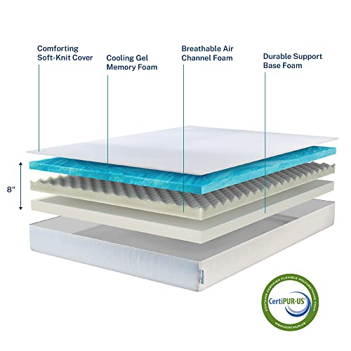 Sleep Innovations Marley 8 Inch Cooling Gel Memory Foam Mattress with Airflow Channel Foam for Breathability, California King Size, Bed in a Box, Medium Firm Support