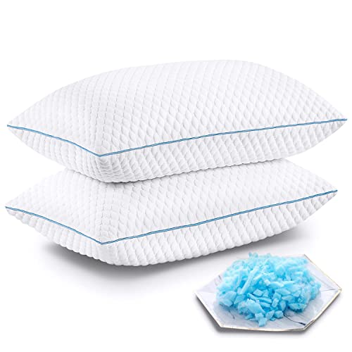 VVZ Shredded Memory Foam Pillows, Bed Pillows for Sleeping 2 Pack King Size 20 x 36 Inches, Luxury Hotel Cooling Gel Foam Pillows Set of 2, Adjustable Loft Pillow for Side and Back Sleepers