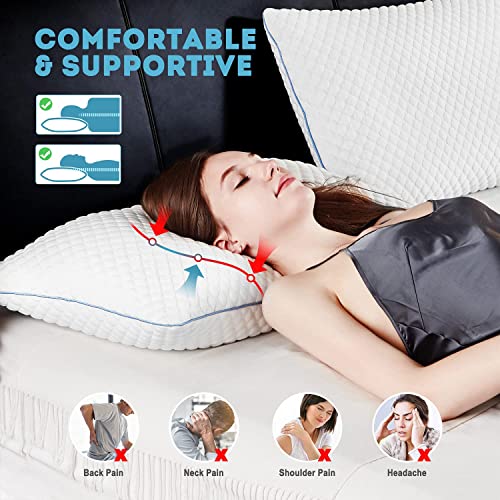 VVZ Shredded Memory Foam Pillows, Bed Pillows for Sleeping 2 Pack King Size 20 x 36 Inches, Luxury Hotel Cooling Gel Foam Pillows Set of 2, Adjustable Loft Pillow for Side and Back Sleepers