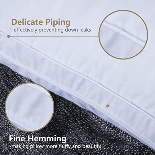 Damome Soft Down Pillows for Sleeping(2 Pack), King(20inx36in) - White Goose Down Feather Bed Pillow Inserts, 100% Cotton Cover,Lightweight, Fluffy Sleeping Pillows for All Sleepers