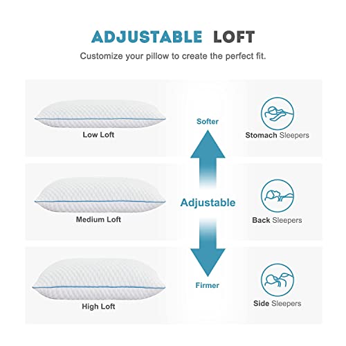 VVZ Shredded Memory Foam Pillows, Bed Pillows for Sleeping 2 Pack King Size 20 x 36 Inches, Luxury Hotel Cooling Gel Foam Pillows Set of 2, Adjustable Loft Pillow for Side and Back Sleepers