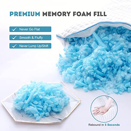 VVZ Shredded Memory Foam Pillows, Bed Pillows for Sleeping 2 Pack King Size 20 x 36 Inches, Luxury Hotel Cooling Gel Foam Pillows Set of 2, Adjustable Loft Pillow for Side and Back Sleepers