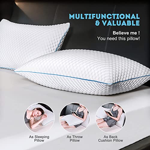 VVZ Shredded Memory Foam Pillows, Bed Pillows for Sleeping 2 Pack King Size 20 x 36 Inches, Luxury Hotel Cooling Gel Foam Pillows Set of 2, Adjustable Loft Pillow for Side and Back Sleepers