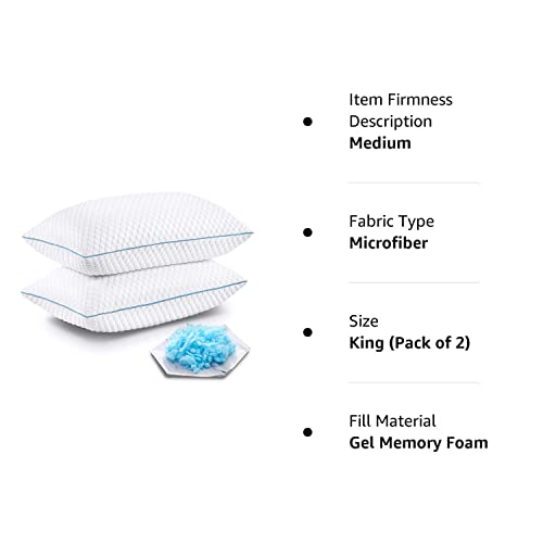 VVZ Shredded Memory Foam Pillows, Bed Pillows for Sleeping 2 Pack King Size 20 x 36 Inches, Luxury Hotel Cooling Gel Foam Pillows Set of 2, Adjustable Loft Pillow for Side and Back Sleepers