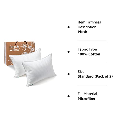 Fern and Willow Pillows for Sleeping - Set of 2 Standard Size/Kids Size Down Alternative Pillow Set w/Luxury Plush Cooling Gel for Side, Back & Stomach Sleepers