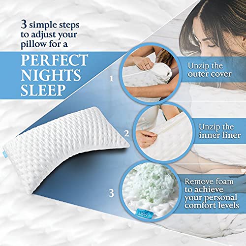 Zoey Sleep Side Sleep Pillow for Neck and Shoulder Pain Relief - Adjustable Memory Foam Bed Pillows for Sleeping - Soft Plush Machine Washable Pillow Cover - King Size Bed Pillow 19" x 36"