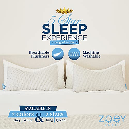 Zoey Sleep Side Sleep Pillow for Neck and Shoulder Pain Relief - Adjustable Memory Foam Bed Pillows for Sleeping - Soft Plush Machine Washable Pillow Cover - King Size Bed Pillow 19" x 36"