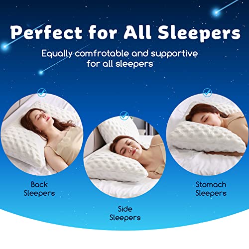 Cooling Side Sleeper Pillow for Neck and Shoulder Pain, Luxury Shredded Memory FoamBed Pillows for Sleeping Set of 2- Adjustable Queen Size Curved Pillow Neck Pillow- Bamboo Washable Pillow Cover