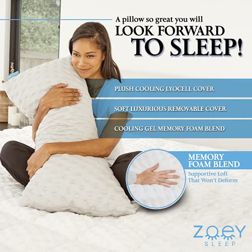Zoey Sleep Side Sleep Pillow for Neck and Shoulder Pain Relief - Adjustable Memory Foam Bed Pillows for Sleeping - Soft Plush Machine Washable Pillow Cover - King Size Bed Pillow 19" x 36"