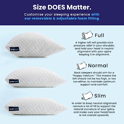 Sidney Sleep Side and Back Sleeper Pillow for Neck and Shoulder Pain Relief - Firm Memory Foam Bed Pillow for Sleeping - Adjustable Loft - Queen Size Washable Case. Extra Fill Included (Queen, White)