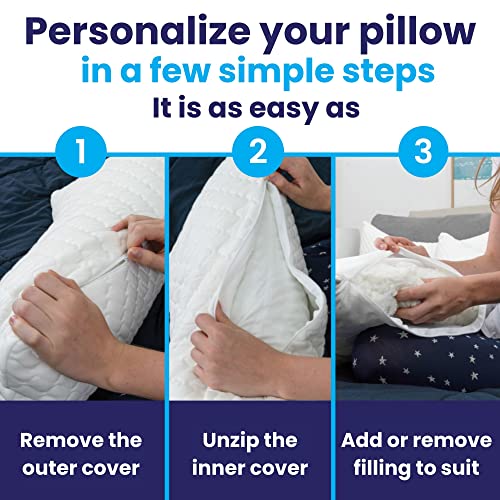 Sidney Sleep Side and Back Sleeper Pillow for Neck and Shoulder Pain Relief - Firm Memory Foam Bed Pillow for Sleeping - Adjustable Loft - Queen Size Washable Case. Extra Fill Included (Queen, White)