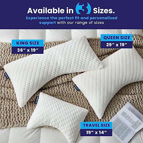 Sidney Sleep Side and Back Sleeper Pillow for Neck and Shoulder Pain Relief - Firm Memory Foam Bed Pillow for Sleeping - Adjustable Loft - Queen Size Washable Case. Extra Fill Included (Queen, White)