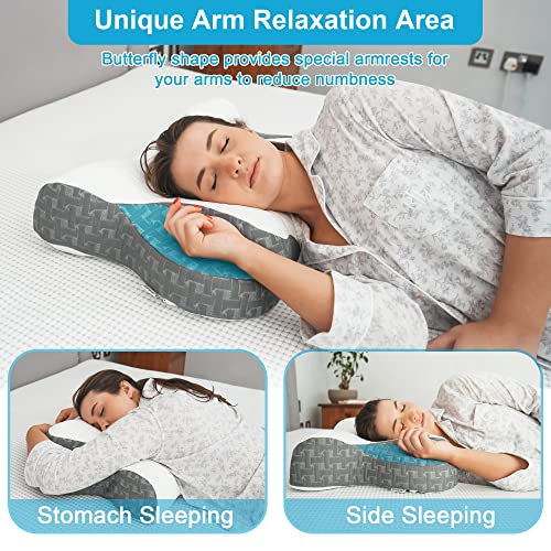 Elviros Cervical Memory Foam Neck Pillow for Pain Relief, Adjustable Orthopedic Contour Support Pillows for Sleeping, Ergonomic Bed Pillow for Side, Back, Stomach Sleepers, Queen Size (Dark Grey)