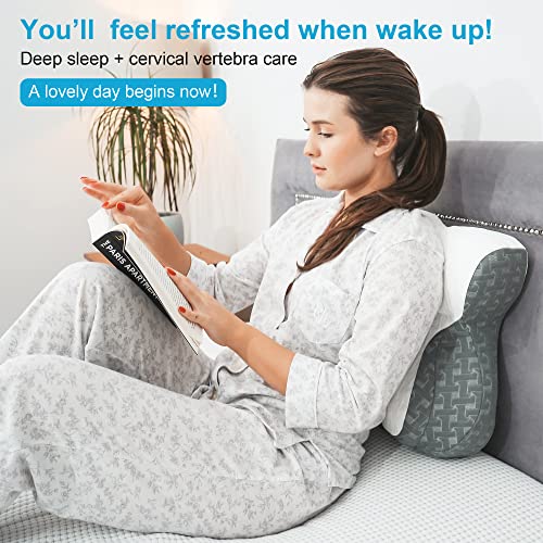 Elviros Cervical Memory Foam Neck Pillow for Pain Relief, Adjustable Orthopedic Contour Support Pillows for Sleeping, Ergonomic Bed Pillow for Side, Back, Stomach Sleepers, Queen Size (Dark Grey)