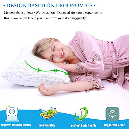 Cooling Bed Pillows for Sleeping 2 Pack Shredded Memory Foam Pillows Adjustable Cool BAMBOO Pillow for Side Back Stomach Sleepers -Luxury Gel Pillows Queen Size Set of 2 with Washable Removable Cover