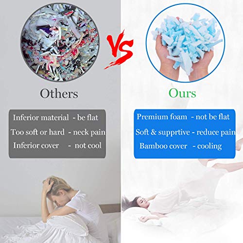 Cooling Bed Pillows for Sleeping 2 Pack Shredded Memory Foam Pillows Adjustable Cool BAMBOO Pillow for Side Back Stomach Sleepers -Luxury Gel Pillows Queen Size Set of 2 with Washable Removable Cover