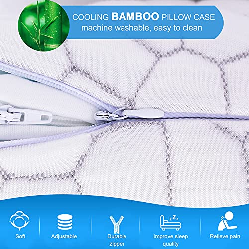 Cooling Bed Pillows for Sleeping 2 Pack Shredded Memory Foam Pillows Adjustable Cool BAMBOO Pillow for Side Back Stomach Sleepers -Luxury Gel Pillows Queen Size Set of 2 with Washable Removable Cover