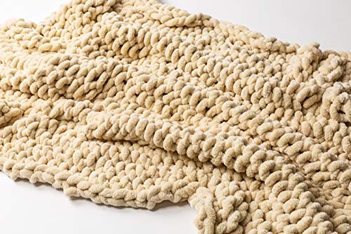 Chunky Knit Chenille Throw Blanket in Buttercream