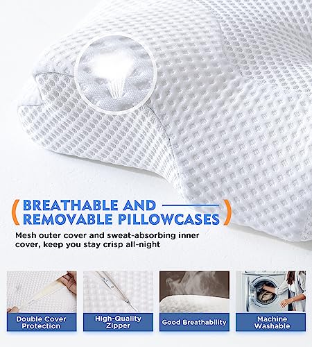 Osteo Cervical Pillow for Neck Pain Relief, Hollow Design Odorless Memory Foam Pillows with Cooling Case, Adjustable Orthopedic Bed Pillow for Sleeping, Contour Support for Side Back Stomach Sleepers