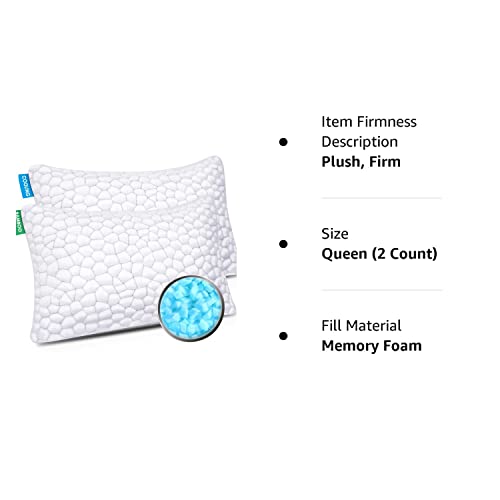 Cooling Bed Pillows for Sleeping 2 Pack Shredded Memory Foam Pillows Adjustable Cool BAMBOO Pillow for Side Back Stomach Sleepers -Luxury Gel Pillows Queen Size Set of 2 with Washable Removable Cover