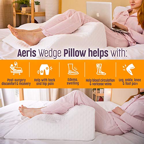 aeris Memory Foam Wedge Pillow for Sleeping - Unique Curved Design - Incline Post Surgery Pillow - Acid Reflux, Heartburn, GERD, Snoring - Washable Cover
