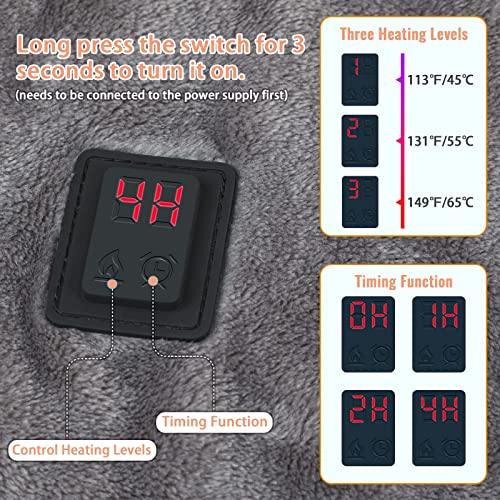 USB Heated Blanket,Heated Car Blanket,Machine Washable Super Cozy Soft Heated Blanket with 3 Heating Levels & Timing Function