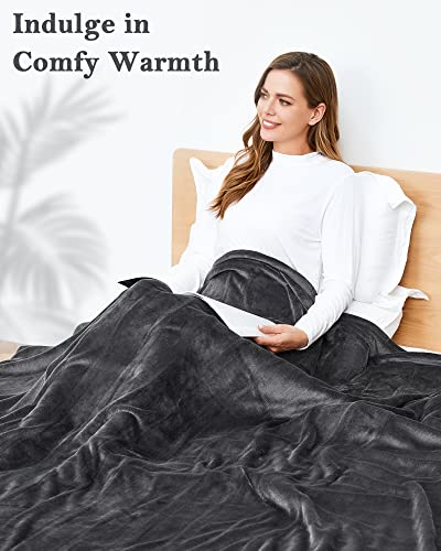 SUNNY HEAT Electric Blanket Heated Throw, 72"x84" Reversible Flannel for Full Body, with 10 Hours Auto-Off & 4 Heating Levels and ETL Certification, Home Office Use & Machine Washable, Dark Grey