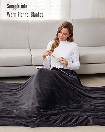 SUNNY HEAT Electric Blanket Heated Throw, 72"x84" Reversible Flannel for Full Body, with 10 Hours Auto-Off & 4 Heating Levels and ETL Certification, Home Office Use & Machine Washable, Dark Grey
