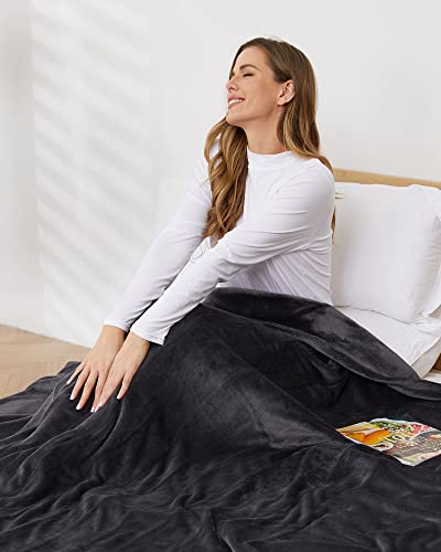 SUNNY HEAT Electric Blanket Heated Throw, 72"x84" Reversible Flannel for Full Body, with 10 Hours Auto-Off & 4 Heating Levels and ETL Certification, Home Office Use & Machine Washable, Dark Grey