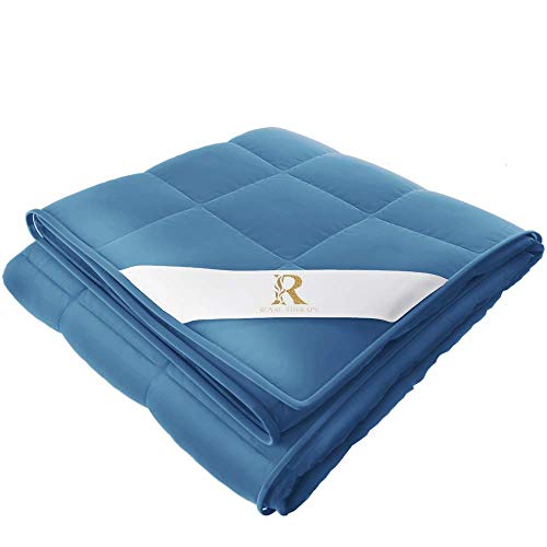 Royal Therapy Weighted Blanket - Heavy 100% Cotton Blankets with Premium Glass Beads (48''x78'' 15.1lbs, New York Blue), Suitable for One Person (~150lb) - Use on Twin/Queen Bed