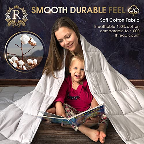 Royal Therapy Weighted Blanket - Heavy 100% Cotton Blankets with Premium Glass Beads (48''x78'' 15.1lbs, New York Blue), Suitable for One Person (~150lb) - Use on Twin/Queen Bed