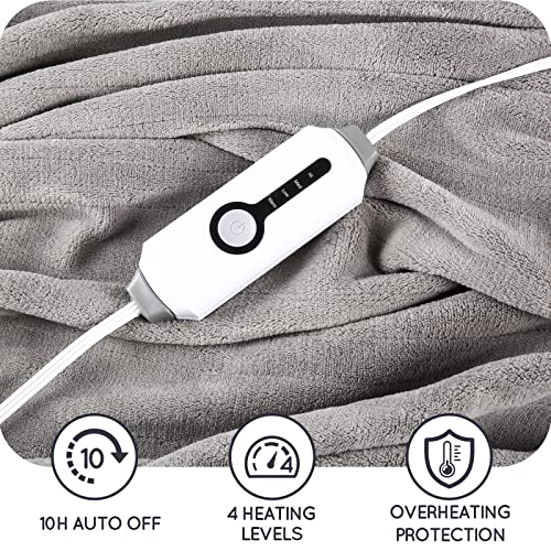 Electric Heated Blanket 72"x84" Full Size with 4 Heating Levels and 10 Hours Auto-Off Large Oversized Heating Blanket with Soft Plush Fabric for Bedding - Gray