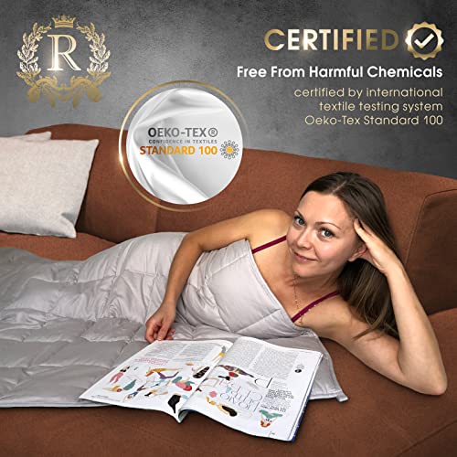 Royal Therapy Weighted Blanket - Heavy 100% Cotton Blankets with Premium Glass Beads (48''x78'' 15.1lbs, New York Blue), Suitable for One Person (~150lb) - Use on Twin/Queen Bed