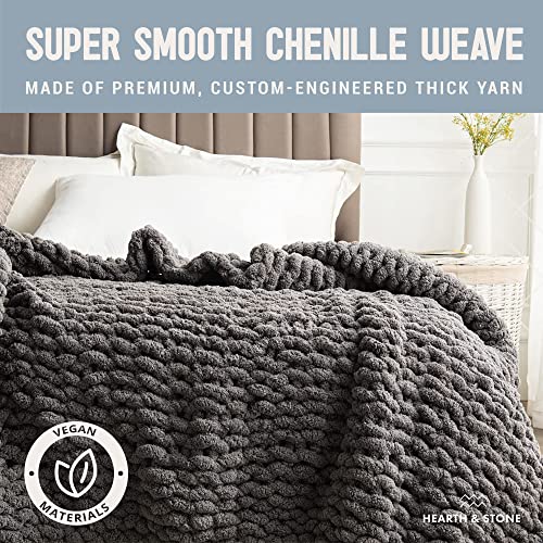 Chunky Knit Blanket (60x80 inches) - Soft Knitted Yarn Blanket Large Gray - Handmade Throw Blanket Grey - Crochet Throw Blanket for Sofa, Bed, Couch (Slate Grey, 60x80 in)