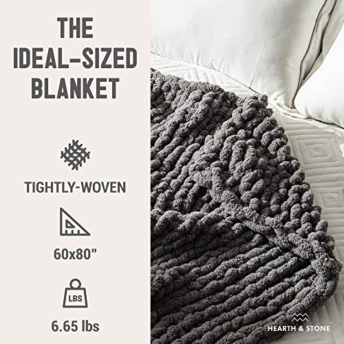 Chunky Knit Blanket (60x80 inches) - Soft Knitted Yarn Blanket Large Gray - Handmade Throw Blanket Grey - Crochet Throw Blanket for Sofa, Bed, Couch (Slate Grey, 60x80 in)