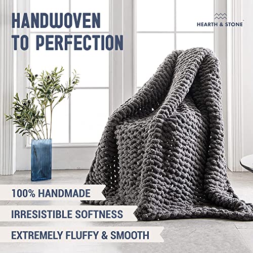 Chunky Knit Blanket (60x80 inches) - Soft Knitted Yarn Blanket Large Gray - Handmade Throw Blanket Grey - Crochet Throw Blanket for Sofa, Bed, Couch (Slate Grey, 60x80 in)