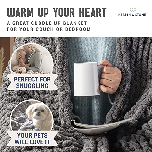Chunky Knit Blanket (60x80 inches) - Soft Knitted Yarn Blanket Large Gray - Handmade Throw Blanket Grey - Crochet Throw Blanket for Sofa, Bed, Couch (Slate Grey, 60x80 in)