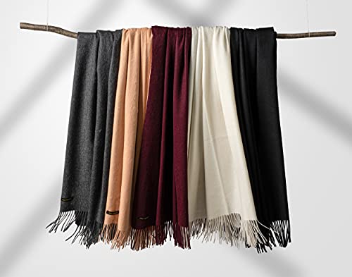 Velanio Cashmere Throw Blanket with Fringe | 60 x 54 Inch Super Soft Warm Blankets & Throws for Home, Travel | Makes A High End, Thoughtful Gift Idea | (Camel)