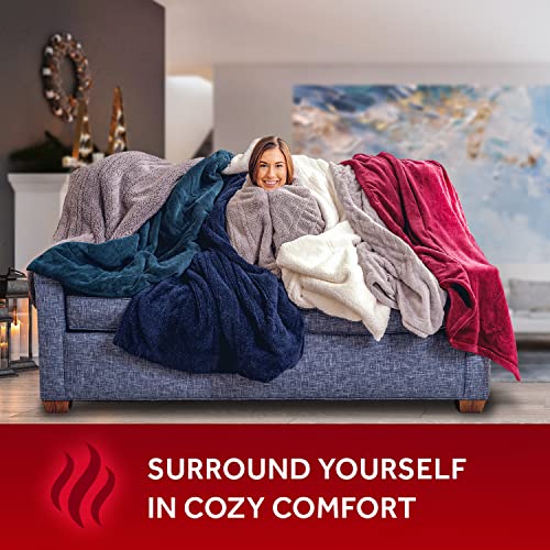 Sunbeam Royal Mink Sherpa Champagne Lattice Heated Personal Throw / Blanket, Cozy-Warm, Adjustable Heat Settings