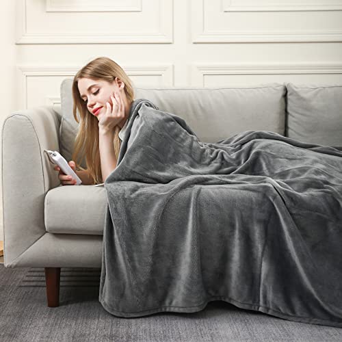 HOMLYNS Electric Blanket Twin Size with 1-12 hrs Timer Auto-Off & 10 Heating Levels, Double-Layer Flannel Heated Blanket with ETL Certification, Machine Washable Heating Blanket (62”x 84”, Grey)