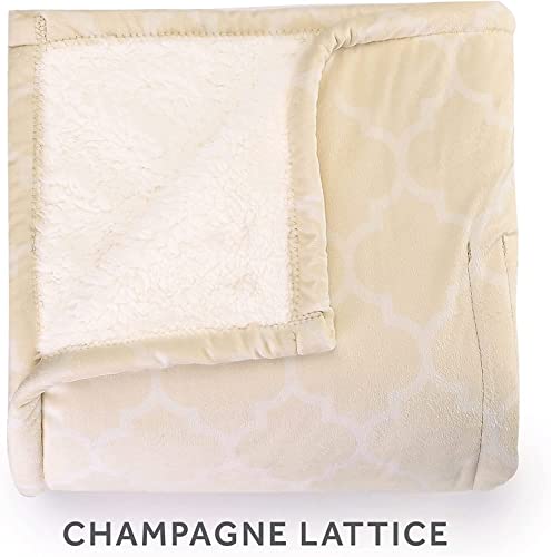 Sunbeam Royal Mink Sherpa Champagne Lattice Heated Personal Throw / Blanket, Cozy-Warm, Adjustable Heat Settings