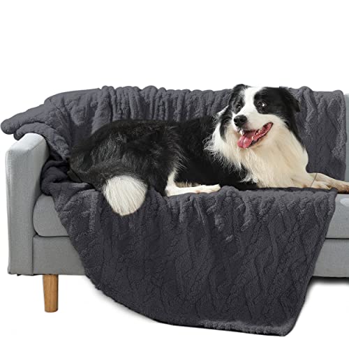 Waterproof Dog Blanket- Sofa Bed Couch Cover for Dogs,Reversible 3D Sherpa Pet Throw Blankets for Large Medium Small Dogs Puppies Cats,Pee Proof,Ultra Soft Cozy,Charcoal Grey,60”X80”